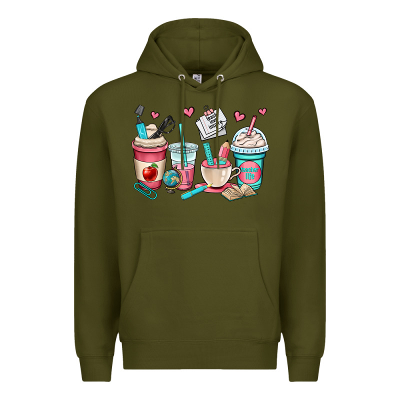 Teacher Coffee Cups Premium Hoodie by OliviaCreatesArt | Teevron