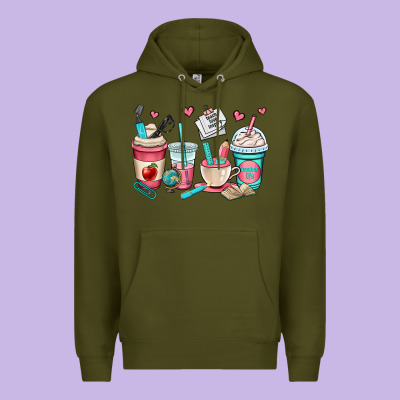 Teacher Coffee Cups Premium Hoodie Designed By Oliviacreatesart