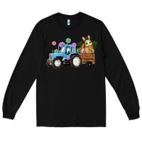 Black easter tracktor bunny carrot flowers  egg Long Sleeve Tee - RanaPortraitStore