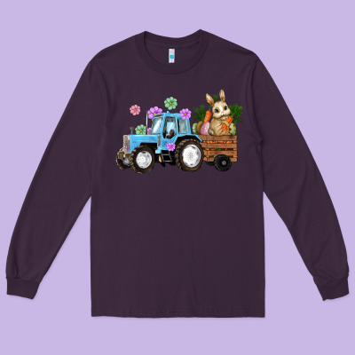 Easter Tracktor Bunny Carrot Flowers  Egg Long Sleeve Tee Designed By Ranaportraitstore