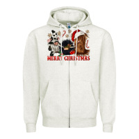 Oatmeal Heather merry christmas heifer cow gnomies Zipper Hoodie - CowGirlArtShop
