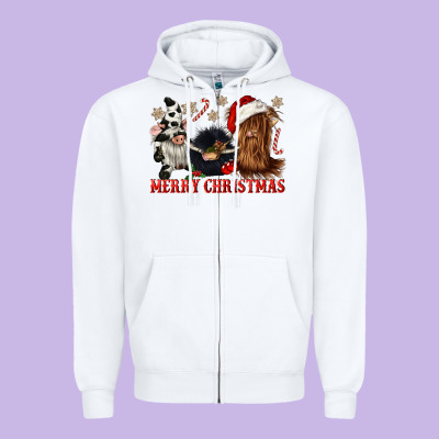 Merry Christmas Heifer Cow Gnomies Zipper Hoodie Designed By Cowgirlartshop
