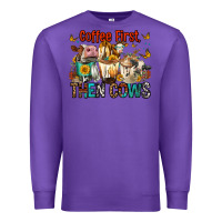 Purple Coffee First Then Cows Premium Sweatshirt - FaDigitalArtStudio