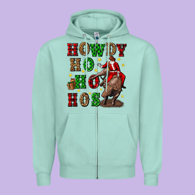 Howdy Ho Ho Hos Christmas Zipper Hoodie Designed By Cowgirlartshop