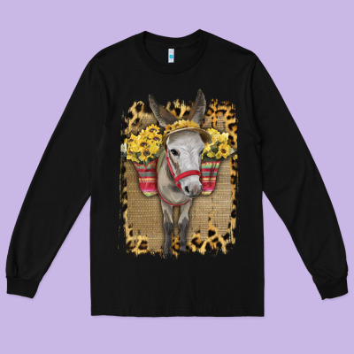 Donkey With Sunflowers Long Sleeve Tee Designed By Bettercallsaul
