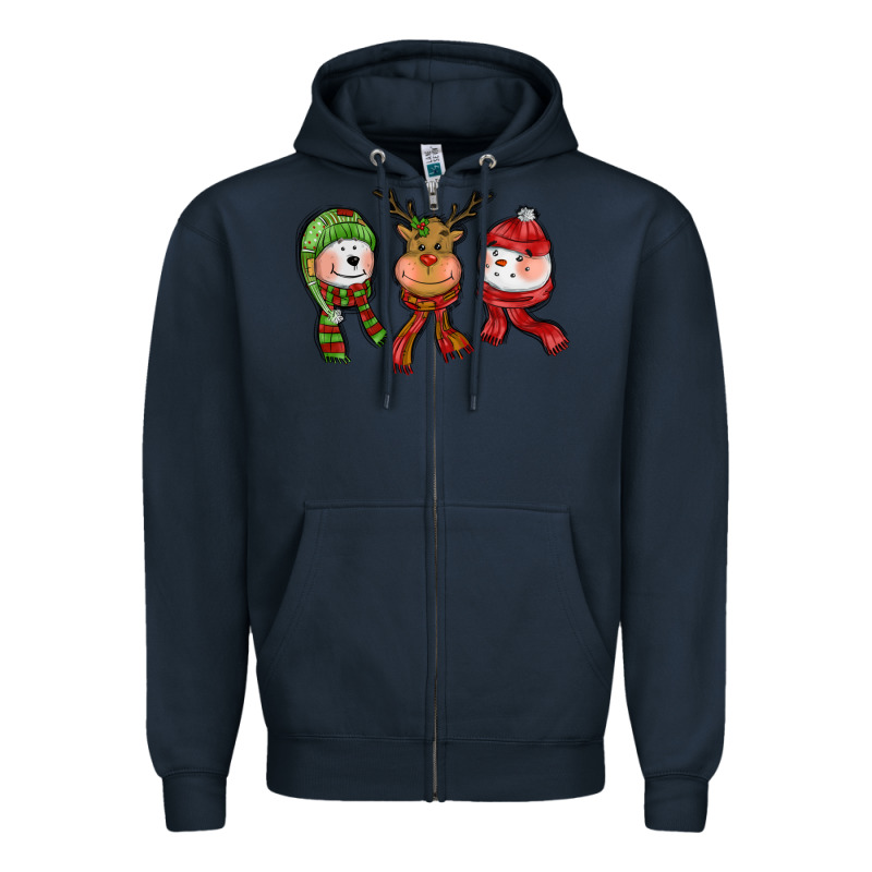 Christmas Reindeer Polar Bear Snowman Zipper Hoodie by CowGirlArtShop | Teevron