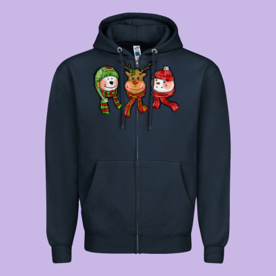 Christmas Reindeer Polar Bear Snowman Zipper Hoodie Designed By Cowgirlartshop