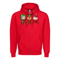 Red christmas reindeer polar bear snowman Zipper Hoodie - CowGirlArtShop
