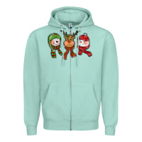Seafoam christmas reindeer polar bear snowman Zipper Hoodie - CowGirlArtShop