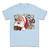 Dusty Blue Santa Ho Ho Ho With Gift Box Classic Tee - BundleAndBundleShop