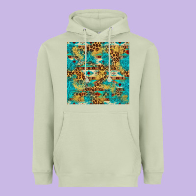 Western Aztec Leopard Glitter Seamless Pattern Heavyweight Hoodie Designed By Fadigitalartstudio