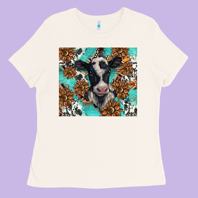 Western Black And White Cow Ladies Tee Designed By Barkaloodesign