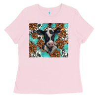 Bubblegum Pink western black and white cow Ladies Tee - BarkalooDesign
