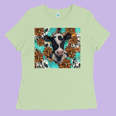 Western Black And White Cow Ladies Tee Designed By Barkaloodesign