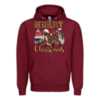 Burgundy merry christmas trees Zipper Hoodie - CowGirlArtShop