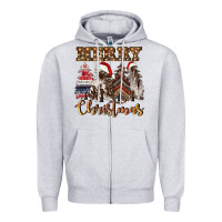 Heather Grey merry christmas trees Zipper Hoodie - CowGirlArtShop
