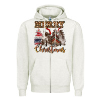 Oatmeal Heather merry christmas trees Zipper Hoodie - CowGirlArtShop