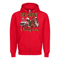 Red merry christmas trees Zipper Hoodie - CowGirlArtShop