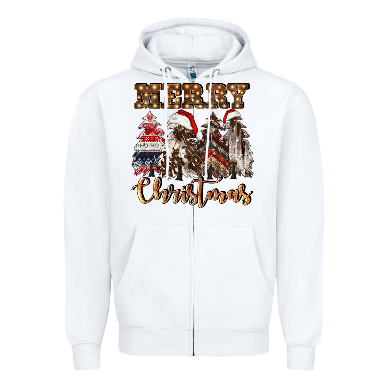 Merry Christmas Trees Zipper Hoodie by CowGirlArtShop | Teevron