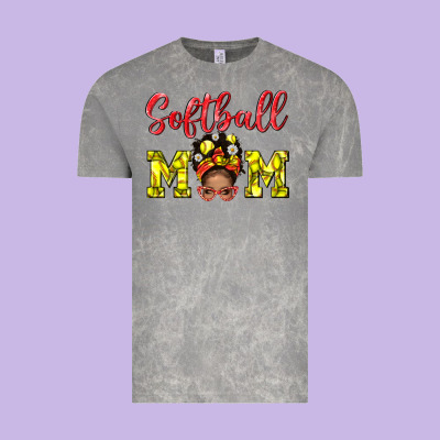 Softball Mom And Afro Messy Bun Mom Vintage Tee Designed By Bundleandbundleshop