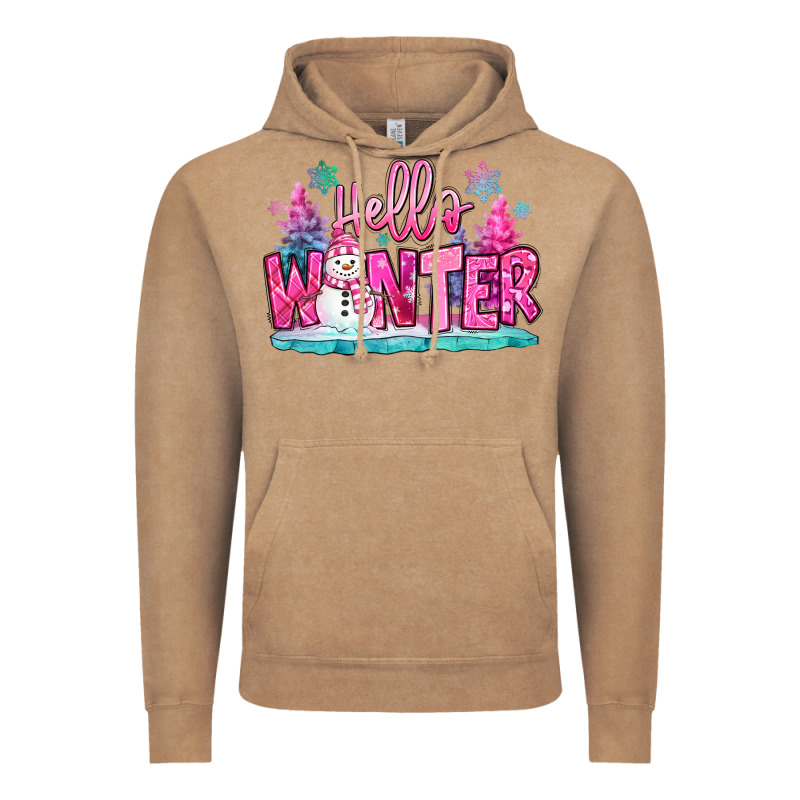 Hello Winter Pink Snowman Vintage Hoodie by MaliasSmallBusiness | Teevron