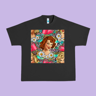 Hairdresser Western Girl And Hair Curler Seamless Pattern Bbs Urban Heavy Tee Designed By Bundleandbundleshop