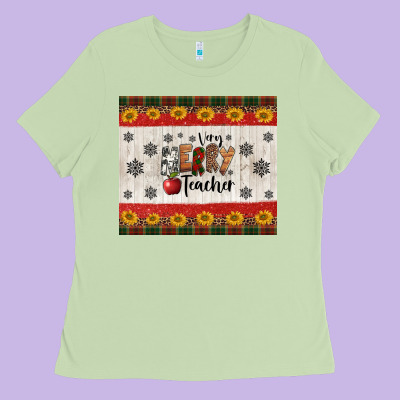 Very Merry Teacher Ladies Tee Designed By Jasminsmagicworld