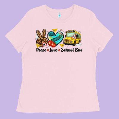 Peace Love School Bus Ladies Tee Designed By Nancycooperartshop