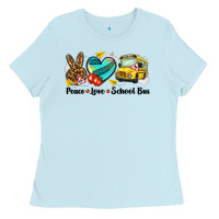 Baby Blue peace love school bus Ladies Tee - NancyCooperArtShop