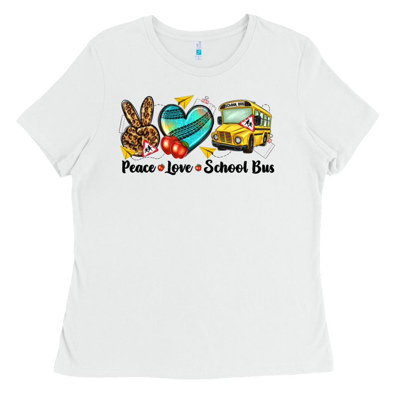 Peace Love School Bus Ladies Tee by NancyCooperArtShop | Teevron