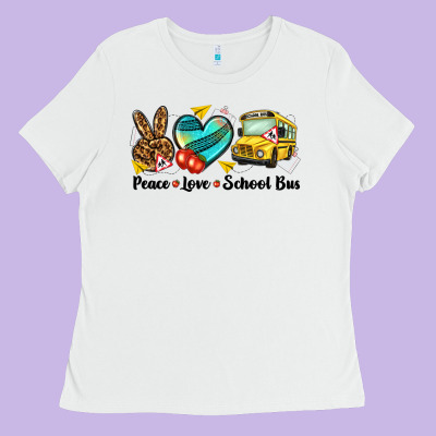 Peace Love School Bus Ladies Tee Designed By Nancycooperartshop