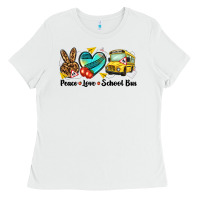 White peace love school bus Ladies Tee - NancyCooperArtShop