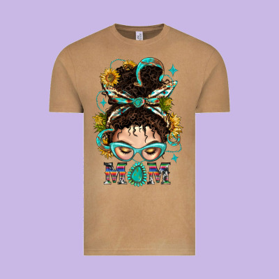 Western Messy Bun Mom With Sunflower Vintage Tee Designed By Bundleandbundleshop