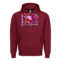 Burgundy love christmas pink Zipper Hoodie - CowGirlArtShop