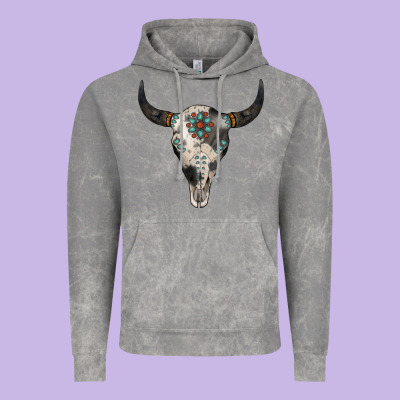 Cowhide Bull Skull Vintage Hoodie Designed By Jasminsmagicworld