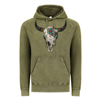 Vintage Olive Cowhide Bull Skull Vintage Hoodie - Jasminsmagicworld