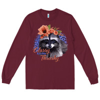 Burgundy Classy But a Little Thrashy Raccoon with Flowers Long Sleeve Tee - Bettercallsaul