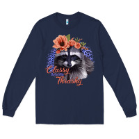 Navy Classy But a Little Thrashy Raccoon with Flowers Long Sleeve Tee - Bettercallsaul