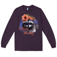 Plum Classy But a Little Thrashy Raccoon with Flowers Long Sleeve Tee - Bettercallsaul
