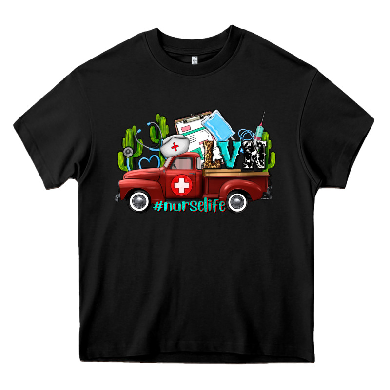 Lvn Nurse Truck With Cactus And Sunflowers Heavy Core Tee by AdoDesignShop | Teevron