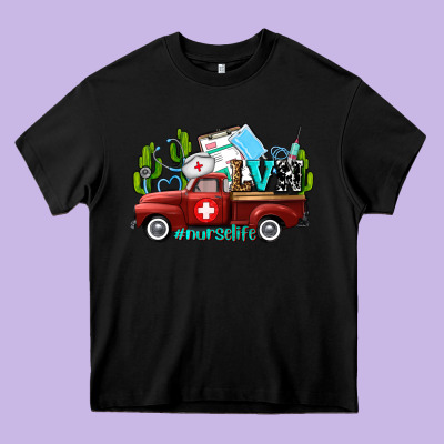 Lvn Nurse Truck With Cactus And Sunflowers Heavy Core Tee Designed By Adodesignshop