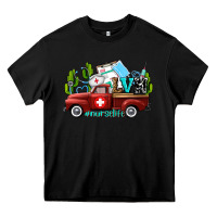 Black lvn nurse truck with cactus and sunflowers Heavy Core Tee - AdoDesignShop