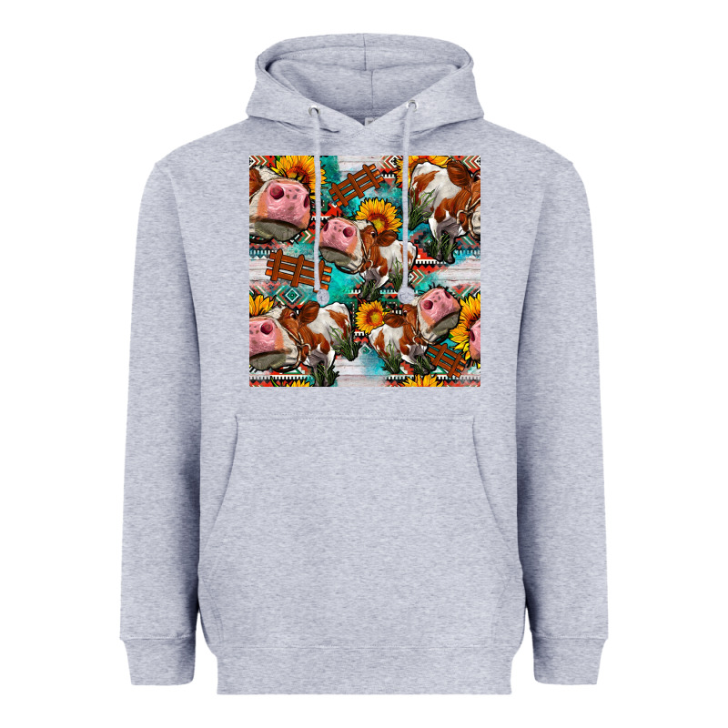 Cow With Aztec And Sunflowers Seamless Pattern Heavyweight Hoodie by FaDigitalArtStudio | Teevron