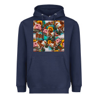 Navy cow with aztec and sunflowers seamless pattern Heavyweight Hoodie - FaDigitalArtStudio