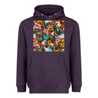 Plum cow with aztec and sunflowers seamless pattern Heavyweight Hoodie - FaDigitalArtStudio