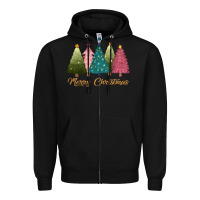 Black merry christmas trees Zipper Hoodie - CowGirlArtShop