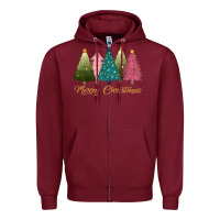 Burgundy merry christmas trees Zipper Hoodie - CowGirlArtShop