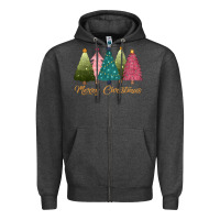 Charcoal Heather merry christmas trees Zipper Hoodie - CowGirlArtShop