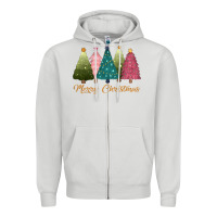 Dove Grey merry christmas trees Zipper Hoodie - CowGirlArtShop