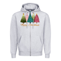Heather Grey merry christmas trees Zipper Hoodie - CowGirlArtShop